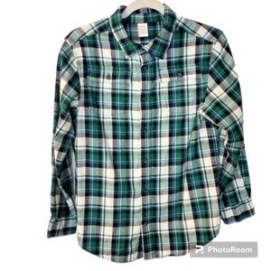 Boy's Gymboree Blue and Green Plaid Flannel Button Down Shirt Size Large 10/12